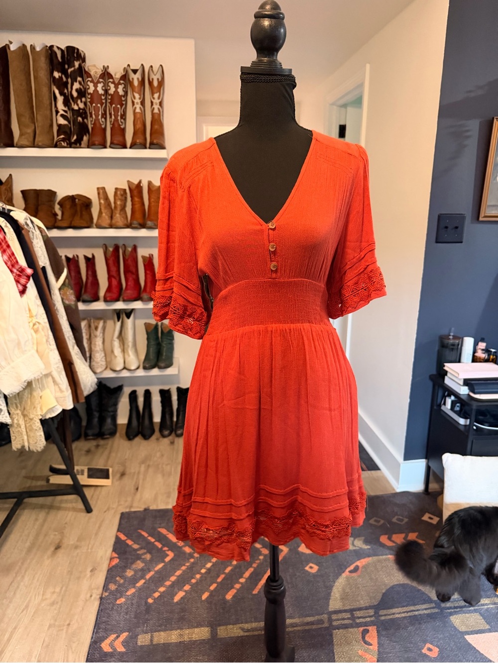 Boot Barn Fashion on Earth Red V-Neck Smocked Waist Mini Dress